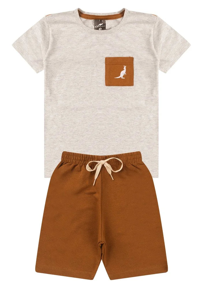 Conjunto Infantil Menino Verão Bolso Kangulu Mescla Banana