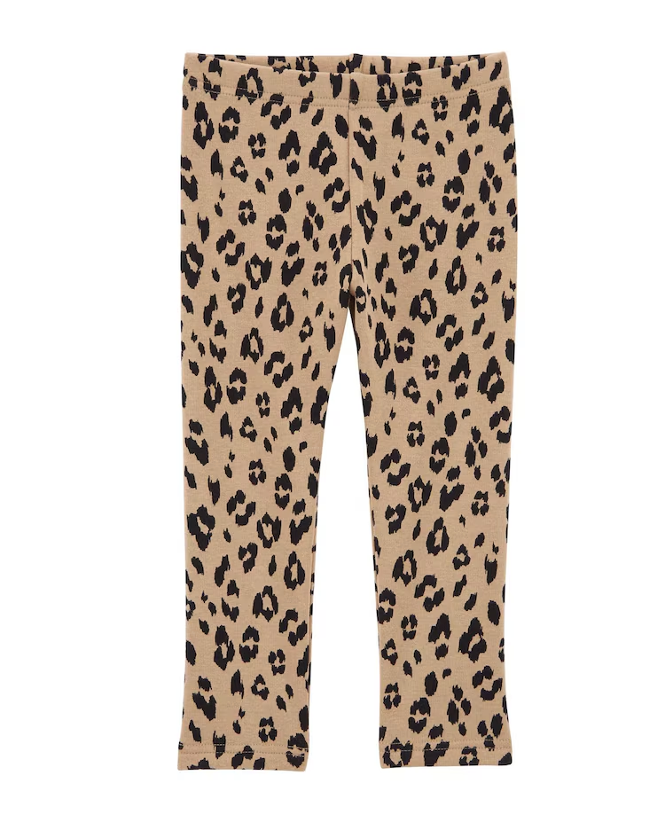 Calça legging infantil animal print barra peluciada bege | Carter's