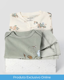 Kit conjunto longo bebê 3 peças tartaruga com listras + caixa presente P nuvens multicor | Carter's