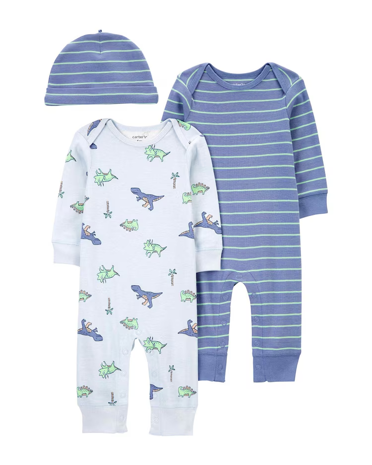 Kit macacão bebê 2 peças com touca dinossauros azul | Carter's