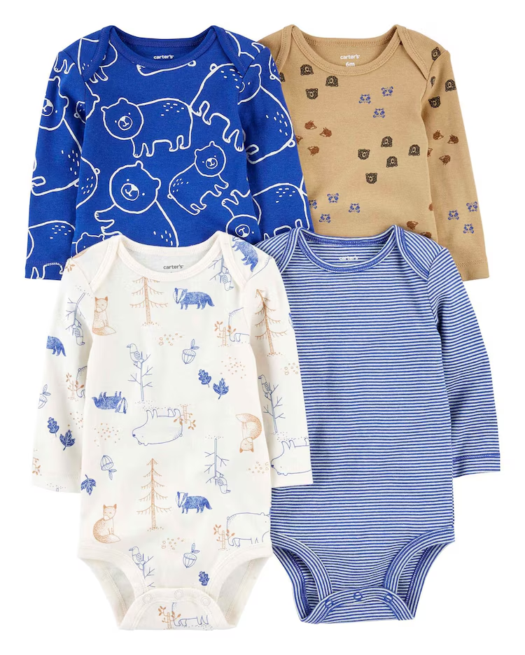 Kit body bebê 4 peças listrado com bichinhos multicor | Carter's