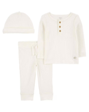 Conjunto longo bebê 2 peças e touca canelado branco | Carter's