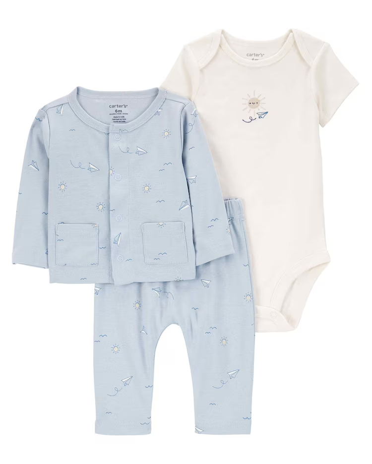 Conjunto longo bebê 3 peças avião de papel e sol multicor | Carter's
