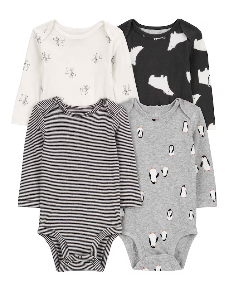 Kit body bebê 4 peças manga longa com estampa multicor | Carter's