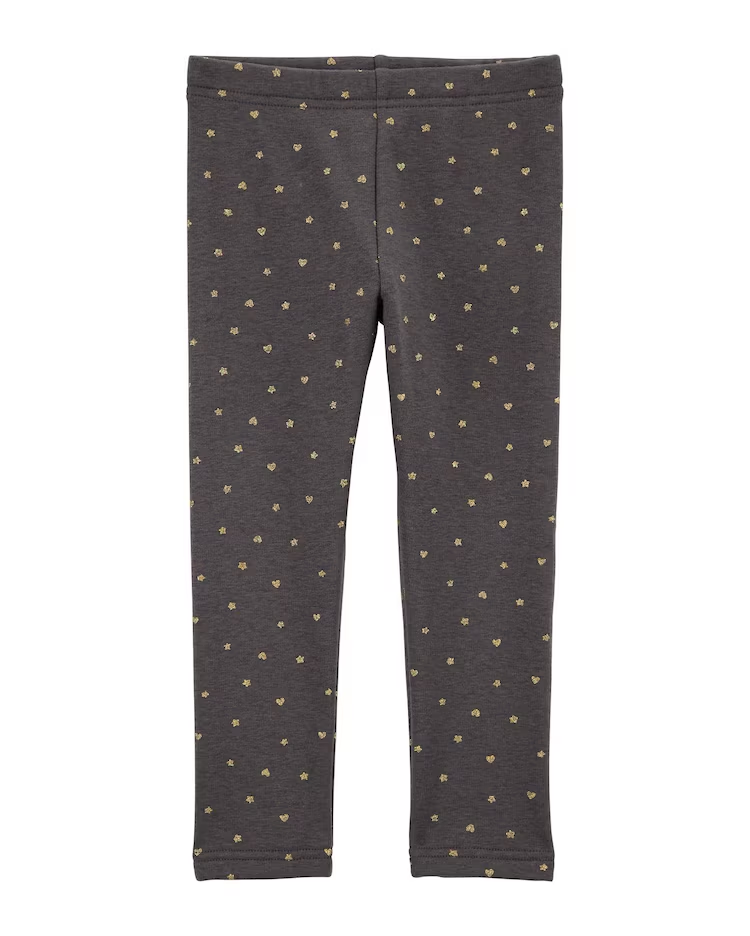 Calça legging infantil estrelas barra peluciada cinza | Carter's