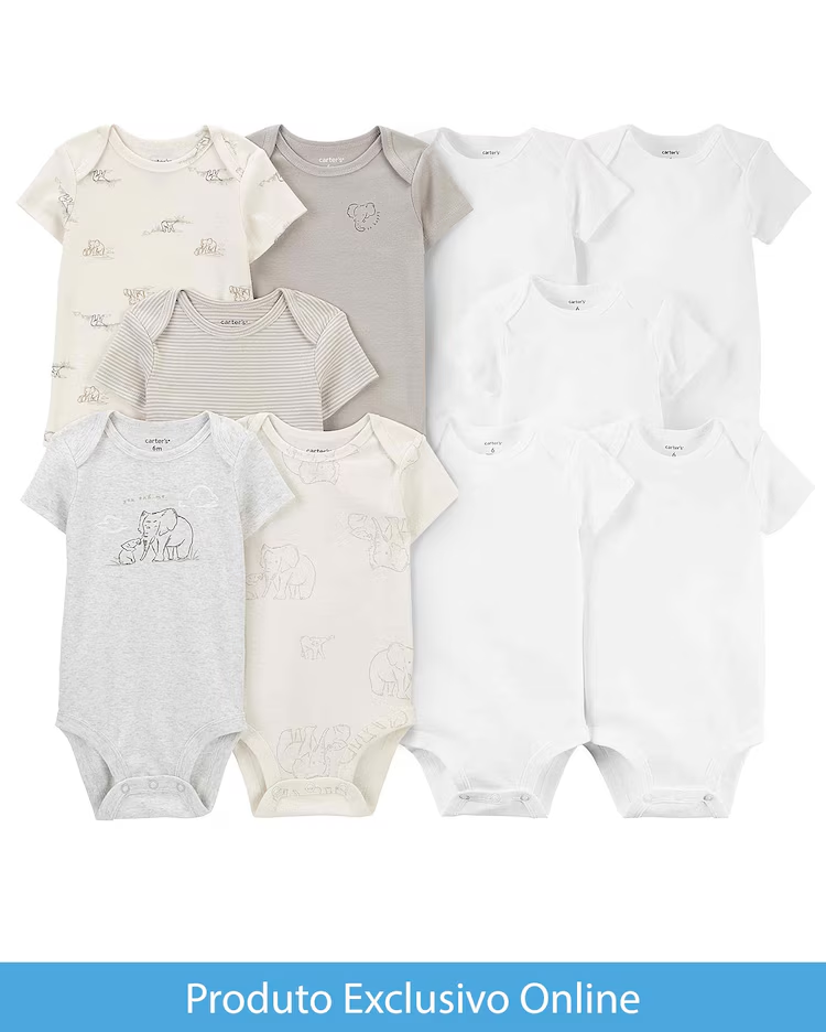 Enxoval bebê 10 peças lisos e elefantes multicor | Carter's
