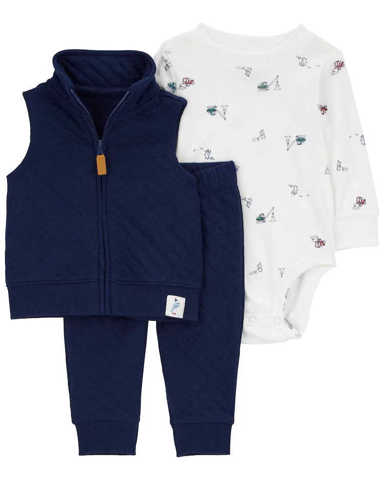 Conjunto longo bebê 3 peças guindastes multicor | Carter's 