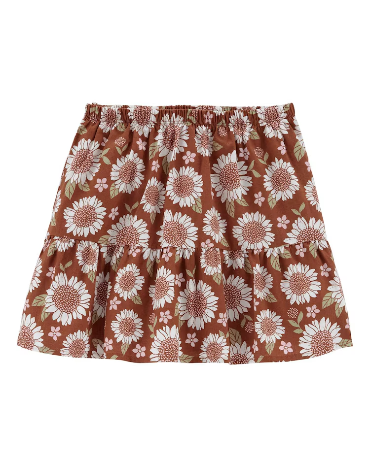 Saia Curta Infantil Babados Linho Floral Marrom Carter's Tam 6 a 8