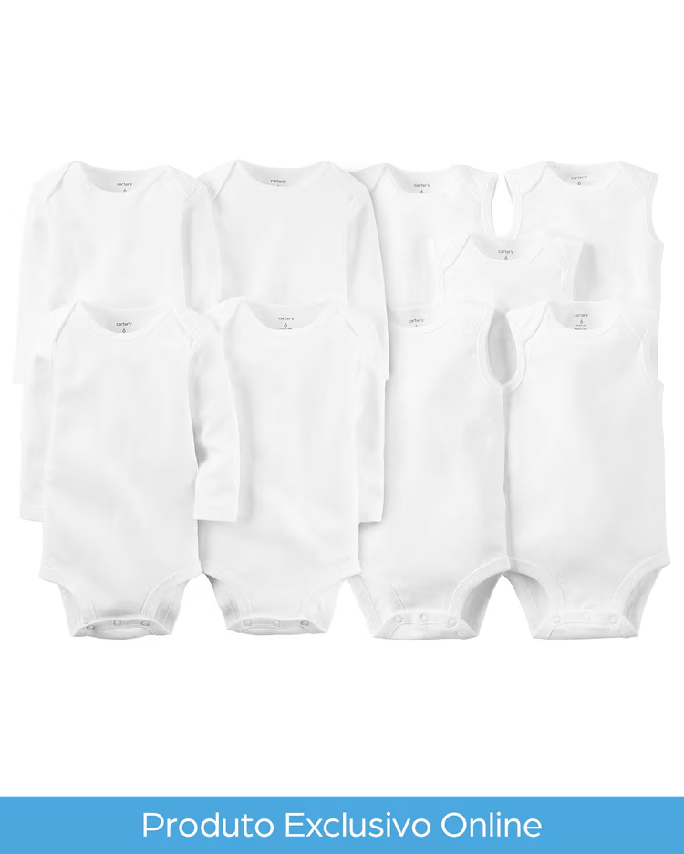 Kit body bebê 9 peças manga longa e regata branco | Carter's